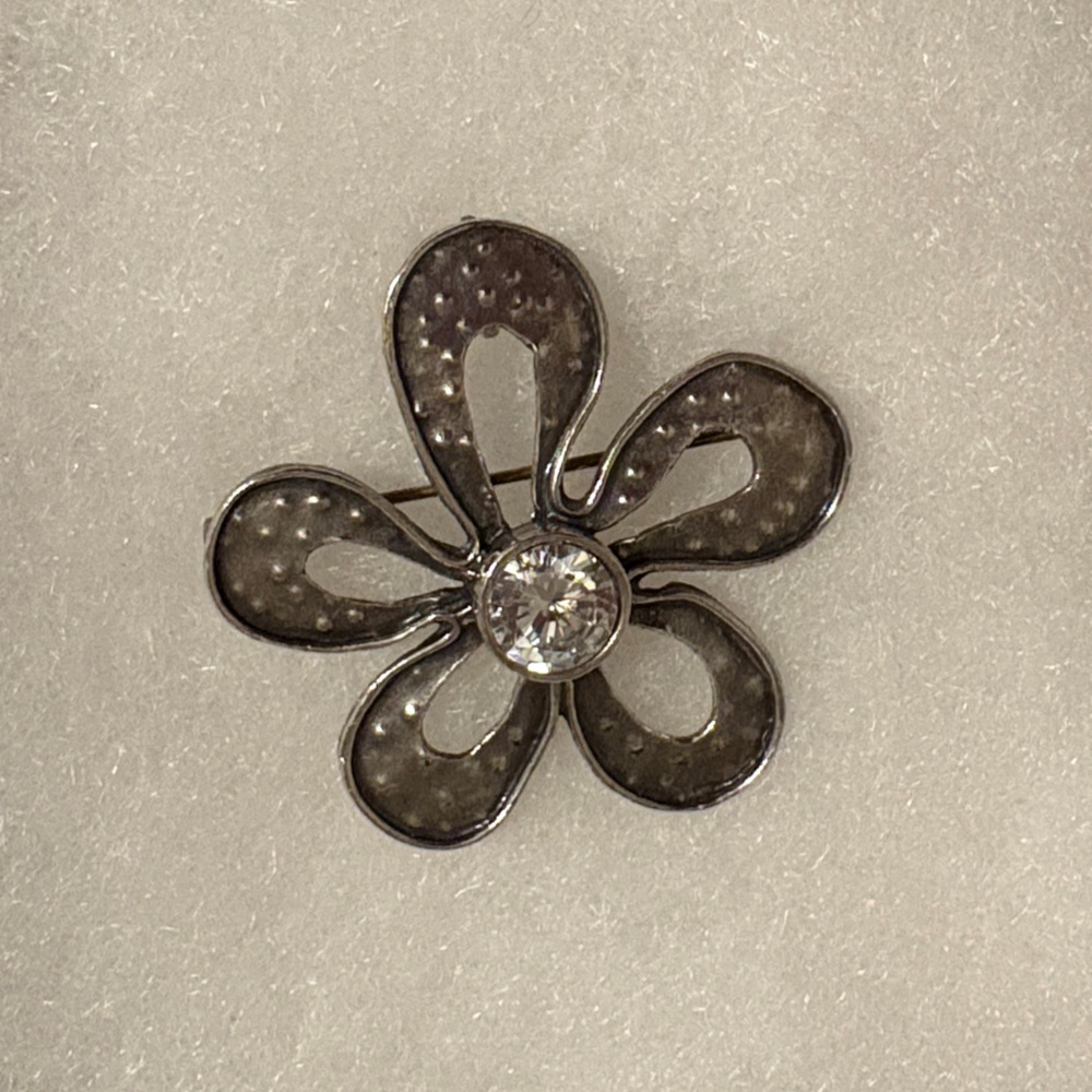 Silpada Silver Floral Brooch with Crystal Accent